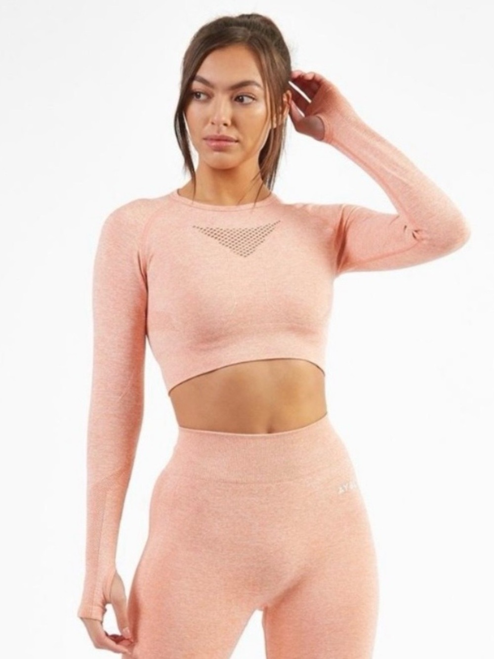 AYBL Motion Seamless Long Sleeve Crop Workout Top Peach Size Small Gym Athletic